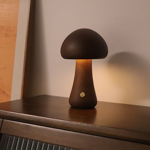 INS Wooden Cute Mushroom LED Night Light With Touch Switch  Bedside Table Lamp